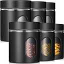 Patelai 6 Pack Kitchen Canisters Set 20 oz Airtight Stainless Steel Canister Food Storage Container with Window Glass, Coffee Sugar Candy Jars Tea Organizer for Flour Cookies Spice Kitchen (Black)