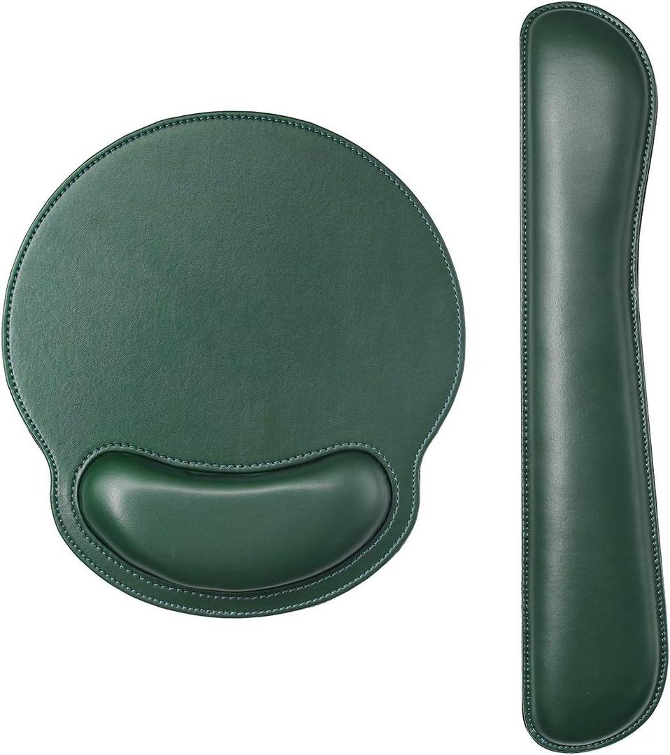 Ergonomic Mouse Pad Set Keyboard Wrist Rest Pad and Mousepads with Wrist Support,iVeze Pu Leather Memory Foam Lightweight Comfortable Mouse Pads for Home Office Efficient Working,Green