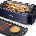 Electric Indoor Grill Griddle, CUSIMAX Smokeless Grill, Portable Korean BBQ with Turbo Smoke Extractor Technology, Non-stick Removable Plate & Griddle Plates (Blue Double Plates)