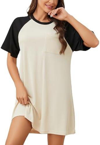 YYA Loose Nightgowns for Women Short Sleeve Sleepwear Comfy Sleep Shirt Scoopneck Nightshirt with Pocket Apricot S
