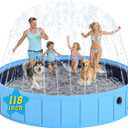 Foldable Dog Pool with Sprinkler, 118" Extra Large Non-Slip Dog Swimming Pool, 2-in-1 Outdoor Backyard Pet Bathing Tub with Drain Plug for Dogs Kids Pets Ducks