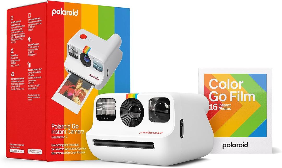 Polaroid Go Generation 2 - Mini Instant Camera + Film Bundle (16 Photos Included) - White (6282), White, Gen2 Camera + Film