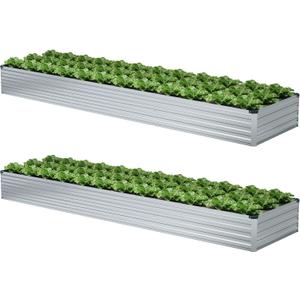 Meberam 2 Pack 12x2x1FT Galvanized Raised Garden Beds Kit Outdoor Metal Gardening Planter Box for Vegetable Elevated Flower Herbs,Silver