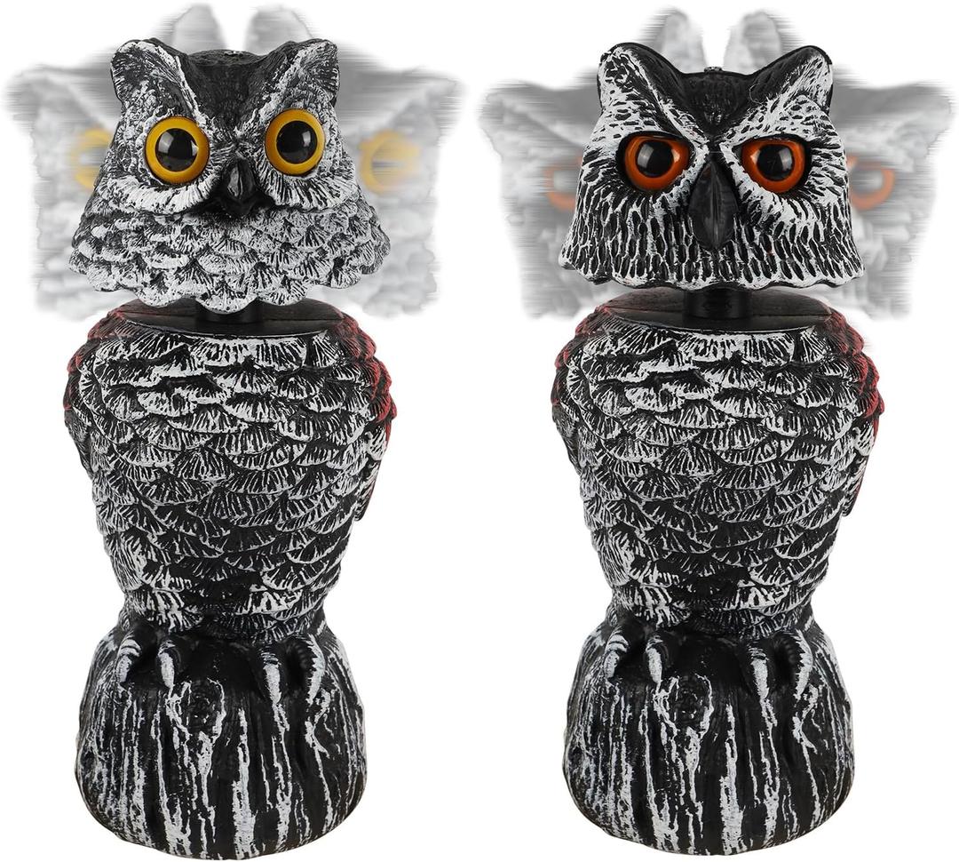 Hausse 2 Pack Fake Owl Decoy Bird Scarecrow Sculpture, 11.2 inch Wagging Head Plastic Owl Scare Birds Away, Owls Statue Nature Enemy Horned Pest Repellent for Outdoor Garden Yard