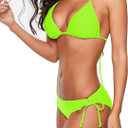 American Trends Women's String Triangle Halter Bikini Set-2 Piece Swimsuit,Adjustable Ties,Removable Pads&Quick-Dry Fabric (XL, Bright Green)