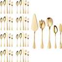 Gold Silverware Flatware Set, HF HOFTEN 45-Piece Stainless Steel Durable Cutlery Serving Set, Service for 8, Modern Elegant Design for Home/Hotel/Restaurant, Mirror Polished & Dishwasher Safe