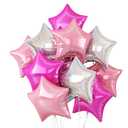 Pink Silver Star Balloons,10Pcs Rose Star Shaped Foil Balloons,18Inch Hot Pink Silver Laser Helium Balloon for Birthday,Anniversary,Engagement,Wedding Party Decorations