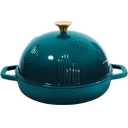 Bread Oven Cast Iron Bread Dutch Oven with Cloche Lid for Bread Baking Darkcyan Enameled Cast Iron Bread Oven with Dome Lid for Sourdough, 9.8 Inches