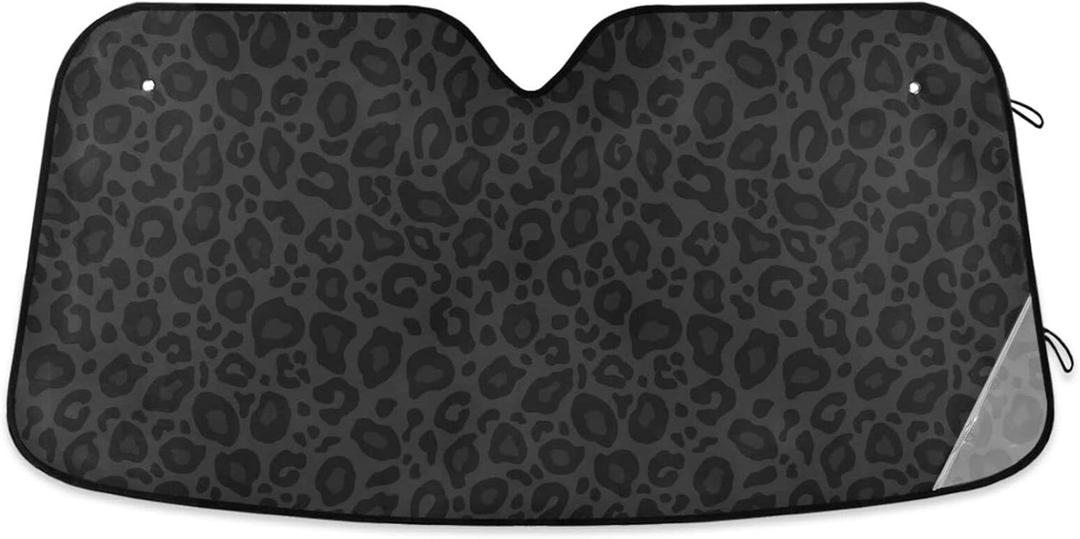 Black Leopard Car Windshield Sun Shade Animal Skin Print Foldable UV Ray Sun Visor Protector Sunshade to Keep Your Vehicle Cool (51" x 27.6")