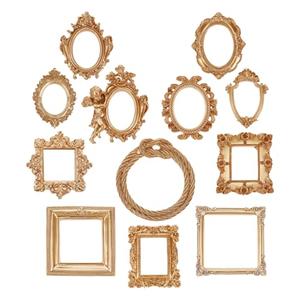 12Pcs Mini Gold Picture Frames,3-5" Vintage Resin Picture Frame,Flower Oval Rectangle Baroque Antique Gold Frames Jewelry Display Table Frame for Christmas Jewelry Home Wedding Holiday Party Decor