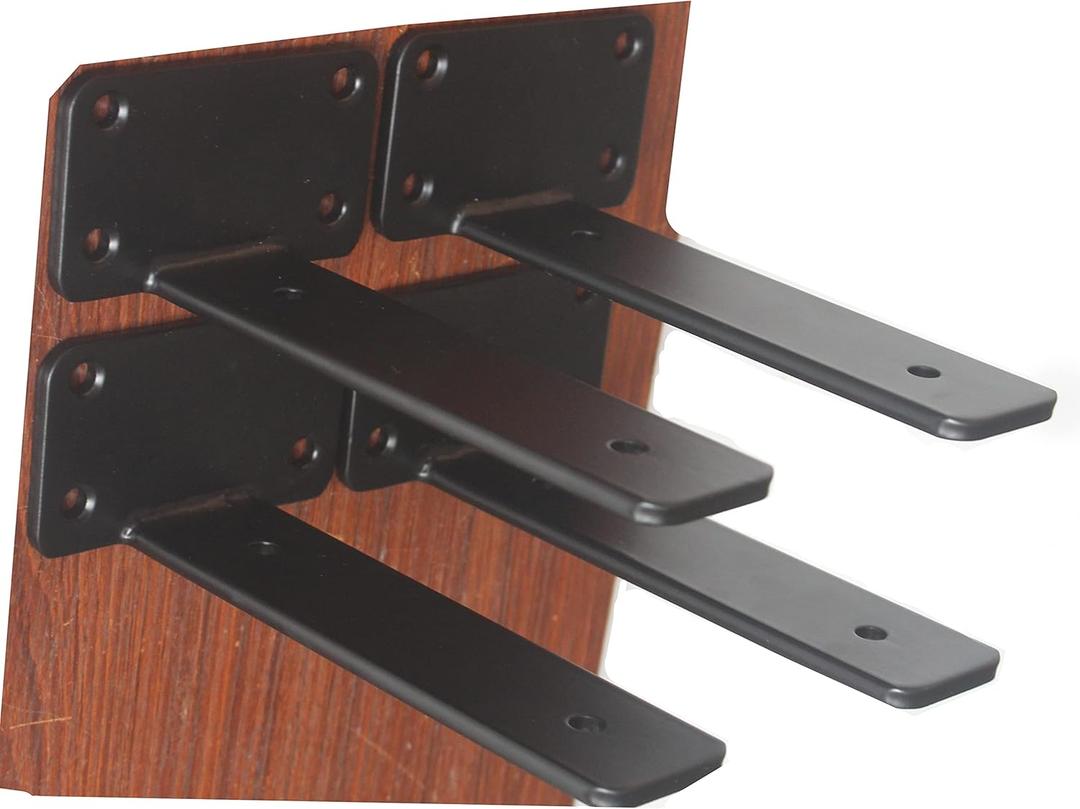 4 Pack - 6 inch Black Hidden L Shelf Bracket (1/5 Inch Thicked) Iron Floating Shelf Brackets Rustic Industrial Metal Brackets for Shelf Support