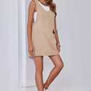 Womens Overalls Denim Dress Loose Casual Sleeveless Mini Pinafore Jean Romper Summer 2025 Outfits High Roller Skirtall Khaki (Beige, L)