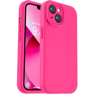 Vooii Compatible with iPhone 13 Case, Liquid Silicone Upgrade [Camera Protection] [Soft Anti-Scratch Microfiber Lining] Shockproof Phone Case for iPhone 13 6.1 inch - Hot Pink