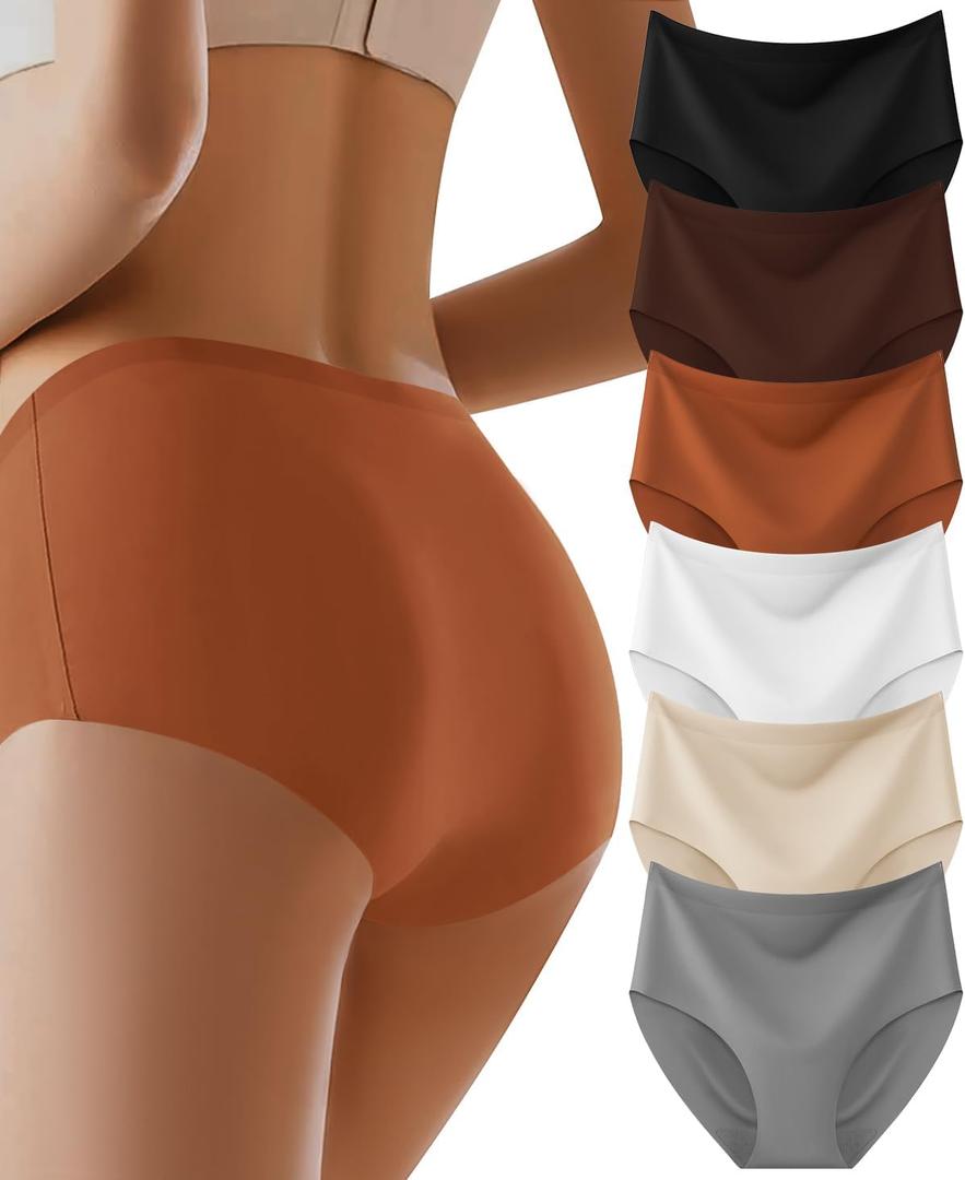 AIVEITE Womens Underwear Full Coverage No Show High Waisted Seamless Ladies Panties 6 Pack (M)