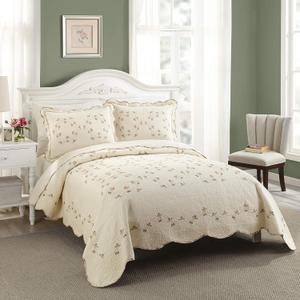 Felisa 3-Piece Embroidered Quilt Set, King,Pink