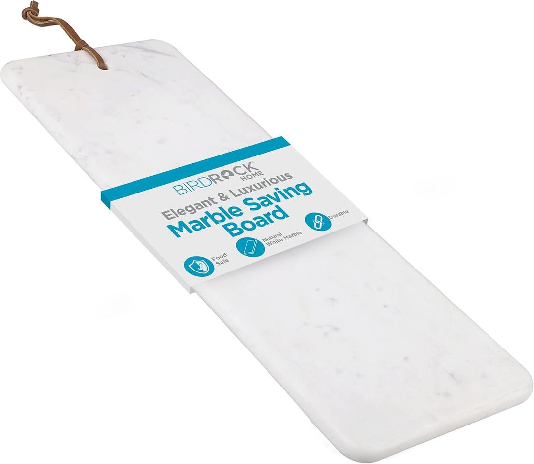 BIRDROCK Home 23" Marble Serving Board - Charcuterie Board for Party Appetizers - Kitchen Platter for Food - Pizza Fruit Display - White, Large