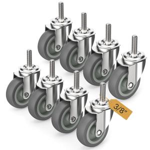 HOLKIE Caster Wheels 3 inch with No Brake Stem Casters, 3/8" -16 x 1-1/2" (Stem Diameter 3/8", Stem Length 1-1/2") Threaded Swivel Casters Set of 4 Heavy Duty Castors Grey 8 Pack