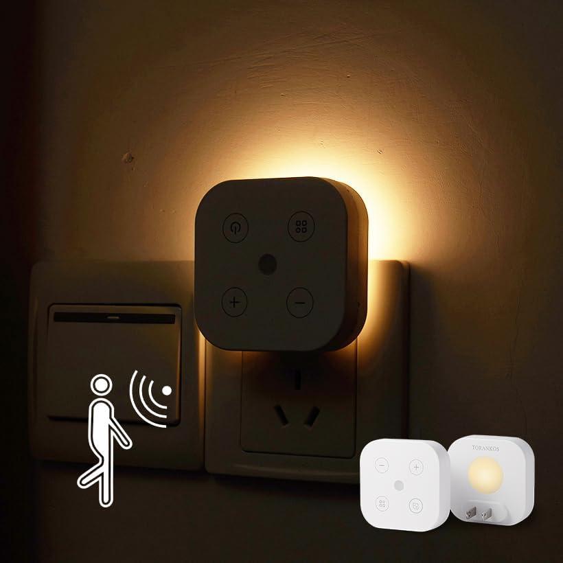 Smart Night Lights Plug into Wall, Adjustable Brightness, Wall Outlet Plug-in, Hallway Night Light, Stair Lights Indoor, Bathroom Night Light, LED Warm Soft