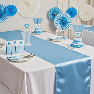 Satin Baby Blue Table Runner10 Pack, Light Blue Table Runners for Baby Shower Gender Reveal Party Birthday Banquets Decor, Wedding Table Runner for Graduation Engagement Decor