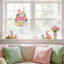 Wooden Easter Wreaths for Front Door Happy Easter Sign Hollow Bunny Sign Rabbit Spring Door Decoration, Colorful Flower Egg Welcome Hanging for Home Porch Window Wall Decor Party Indoor Outdoor