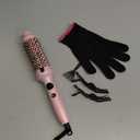 Thermal Hair Brush for Blowout Look, 1.5 Inch Heated Round Brush for Natural Curl,Ionic Curling Iron Wand with Dual Voltage, Volumizing Smoothing Hot Round Brushes, Light Pink