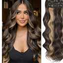 Clip in Hair Extensions PCS Brown mix Blonde Long Wavy Hairpieces 24Inch Hair Extensions Clip Ins Soft Synthetic Hairpieces for Women