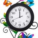 Outdoor Clock with Butterfly and Flowers, Butterflies Outdoor Wall Clock Waterproof, Silent No-Ticking Outdoor Clocks for Patio, Living Room, Kitchen, Garden