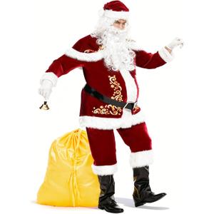 JONRRYIN Santa Claus Costume for Men, 15Pcs Deluxe Santa Claus Outfit Adults Men Set Professional Christmas Clause Suit Adult (XXXL)