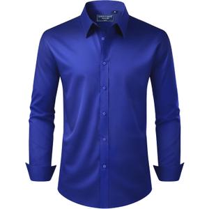 Alimens & Gentle Men's Dress Shirt Regular Fit Stretch Stain Shield Long Sleeve Solid Business Wedding Button Down Shirts (Large)