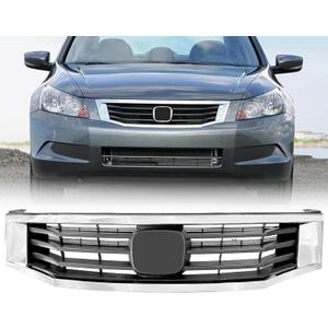 Front Grill Compatible For Honda Accord Grille 2008 2009 2010 Black with Chrome Molding Bumper Upper Grill