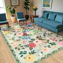 PLHXFR 8x10 Area Rug Living Room: Floral Washable Boho Soft Carpet Green | For Bedroom Dining Room Farmhouse Nursery Hallway,Vintage Floral,Machine washable,Non Slip,Stain Resistant,Large Indoor