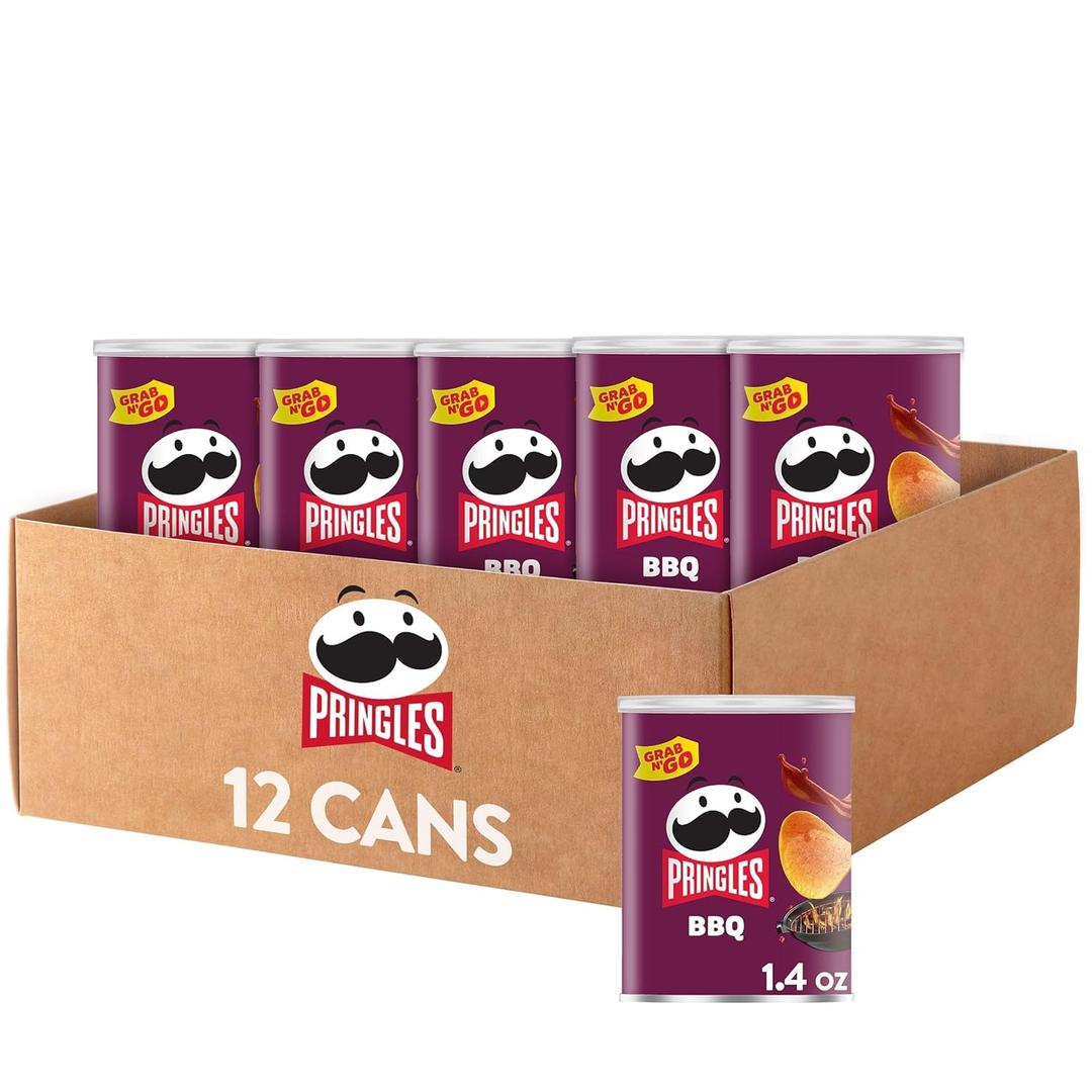 Pringles Potato Crisps Chips, Lunch Snacks, Office and Kids Snacks, Grab N' Go, BBQ (12 Cans)