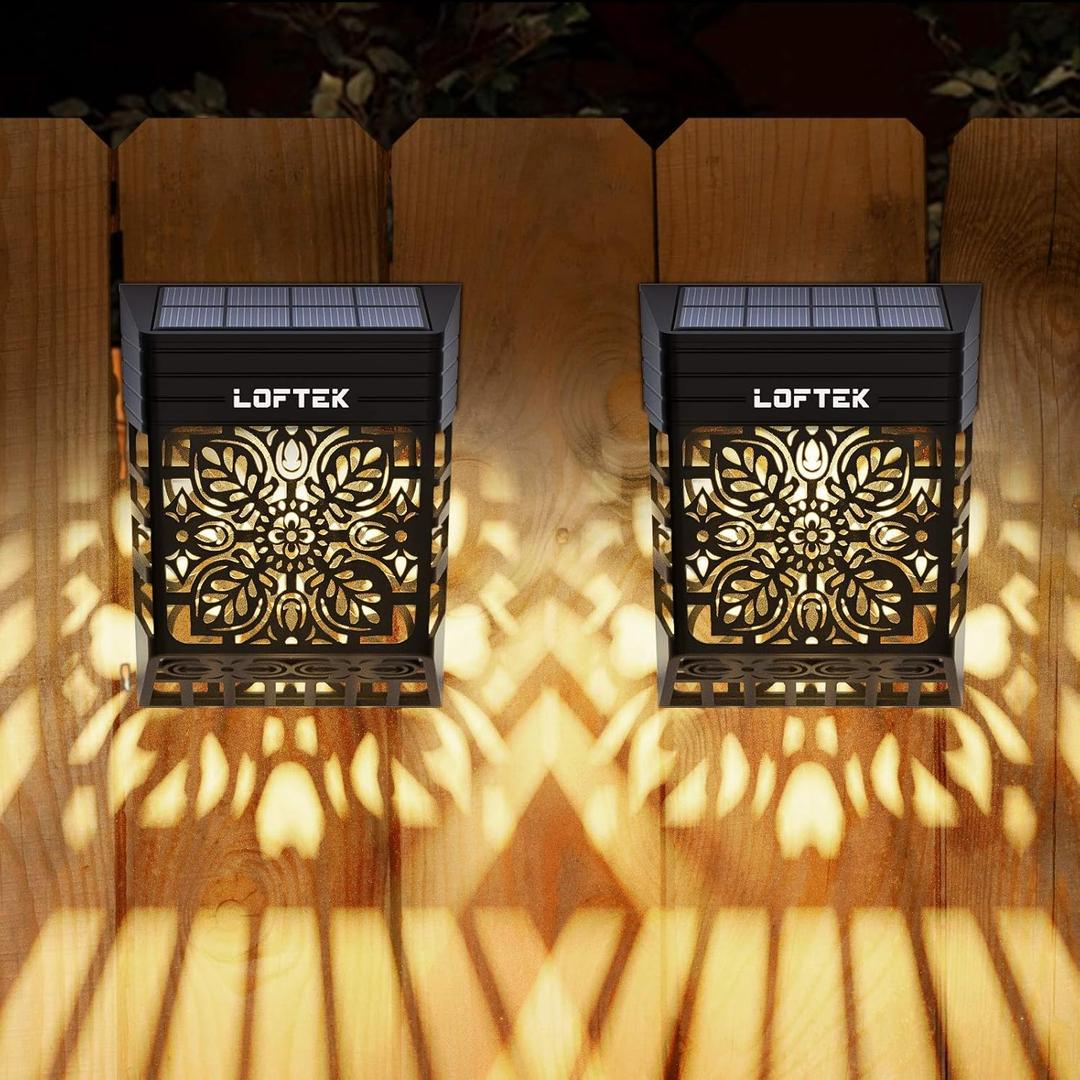 LOFTEK Solar Deck Lights, 2 Pack Solar Fence Lights, Outdoor Patio Decorative Light, Dusk to Dawn, Waterproof, Fence Post Light for Railing, Garden, Backyard, Stair, Step, Camping, Warm White