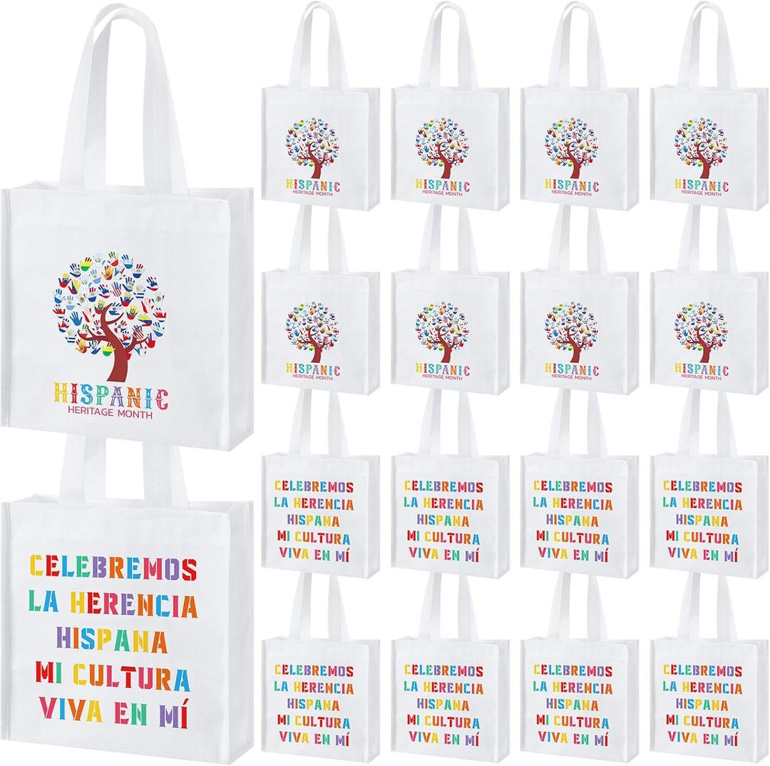 Hispanic Heritage Month Non Woven Bags 8.7" Gift Reusable Treat Bag for Hispanic Heritage Month Decor (White)