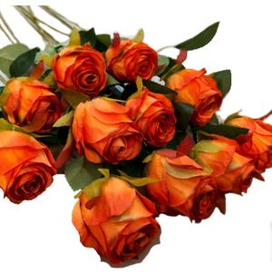 Artificial Roses 6 Pcs - Lifelike Single Stem Fake Roses with Natural Petal Texture,Fade-Resistant Silk Flowers for Wedding Decor,Home Vase Arrangements,Party Centerpieces(6, Red - Orange)