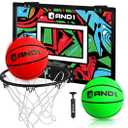 AND1 Over The Door Mini Hoop: - 18”x12” Pre-Assembled Portable Basketball Hoop with Flex Rim, Includes Two Deflated 5” Mini Basketball – Green/Red (5A1GT0110E0E2)