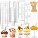 150 Pcs Plastic Dessert Cups with Spoons and Toothpicks, 2 to 7 oz 5 Styles Clear Mini Appetizer Cups Disposable for Serving Fruit Trifle Ice Cream Pudding Weddings Party(Clear, Elegant)