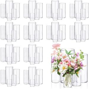 60pcs Glass Vase Cylinder Vases for Centerpieces Small Flower Glass Vases Home Decor Centerpiece Table Clear Flower Vase Decorations for WeddingHoliday 4,6,7.5,8,10 Inch Tall
