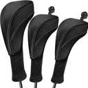 Golf Club Head Covers for Fairway Woods Driver Hybrids 3 Pieces Long Neck Mesh Sports Fan Golf Club Headcovers Set with Interchangeable No. Tags 3 4 5 6 7 X Golf Accessories for Men Women