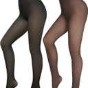 Fleece Lined Tights Sheer Women - Fake Translucent Warm Pantyhose Leggings Sheer Thick Tights for Winter (Medium, Black+brown Stripe)