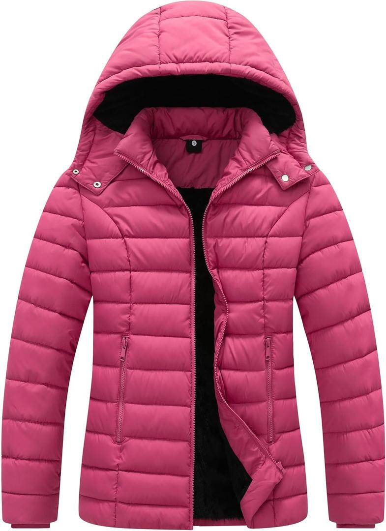 ALPIXIS Women's Quilted Down Coat Waterproof Warm Thicken Flannel Lined with Detachable Hood Windproof Winter Puffer Jacket