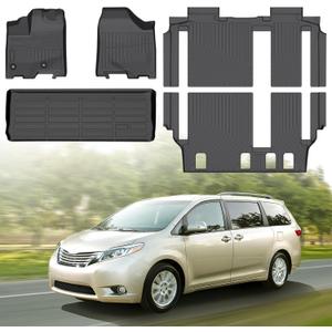 Floor Mats for 2013-2020 Toyota Sienna 8 Seater, 3 Row Liner Set Custom Fit All Weather Mats for Sienna, Waterproof Anti-Slip Floor Mats for Sienna 8 Passenger Front & 2nd 3rd Row & Cargo Car Mat