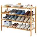 Furshus Long Shoe Rack, 4-Tier Bamboo Stackable Shoe Shelf Storage Organizer, Shoe Stand for Closet, Entryway and Hallway