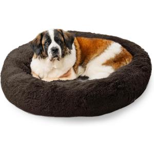 Best Friends by Sheri The Original Calming Donut Dog Bed for Extra-Large Dogs up to 150 lbs, Shag Faux Fur, Dark Brown, 45" x 45"