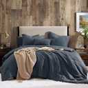 Geniospin Full Comforter Set - 7 Pieces Comforter Full Size, Solid Bedding Sets for All Season, Textured Bed in a Bag with Flat Sheet and Fitted Sheet, Pillowcases and Shams (Navy Blue, 80''x90'')