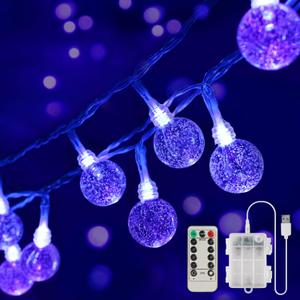 OMIKA 15FT 30 LED Black Light Battery Operated, UV Black Christmas Lights String, Twinkle Fairy Lights with Remote, Blacklight for Halloween Bedroom Glow Party Body Paint Tapestry Decor