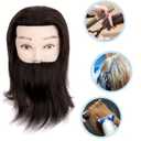 Mannequin Head Human Hair, Cosmetology Students Training Doll Head for Hair Styling & Barber Mannequin Head Male for Practice Hair Cutting or Trim Beard