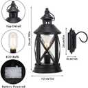 TRIROCKS Set of 2 Battery Powered Metal Lamp 10'' Tall Decorative Cordless Table Lamps LED Edison Lights Hanging Lamps with Metal Hook for Home Decor Patio Garden Wedding Parties Indoor Outdoor(Black)