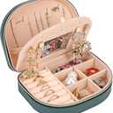 Fixwal Travel Jewelry Box, Small Jewelry Organizer PU Leather with Mirror for Earring Necklace Bracelet Ring Holder Box for Women Girl (Emerald)