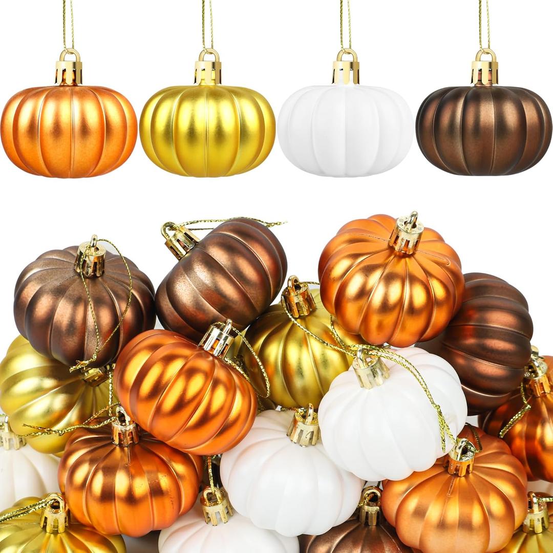 24 Pcs Pumpkin Hanging Ornaments Fall Mini Pumpkin Hanging Tree Ornaments Thanksgiving Pumpkin Ball Hanging Decorations for Fall Thanksgiving Harvest Home Tree Party Supplies